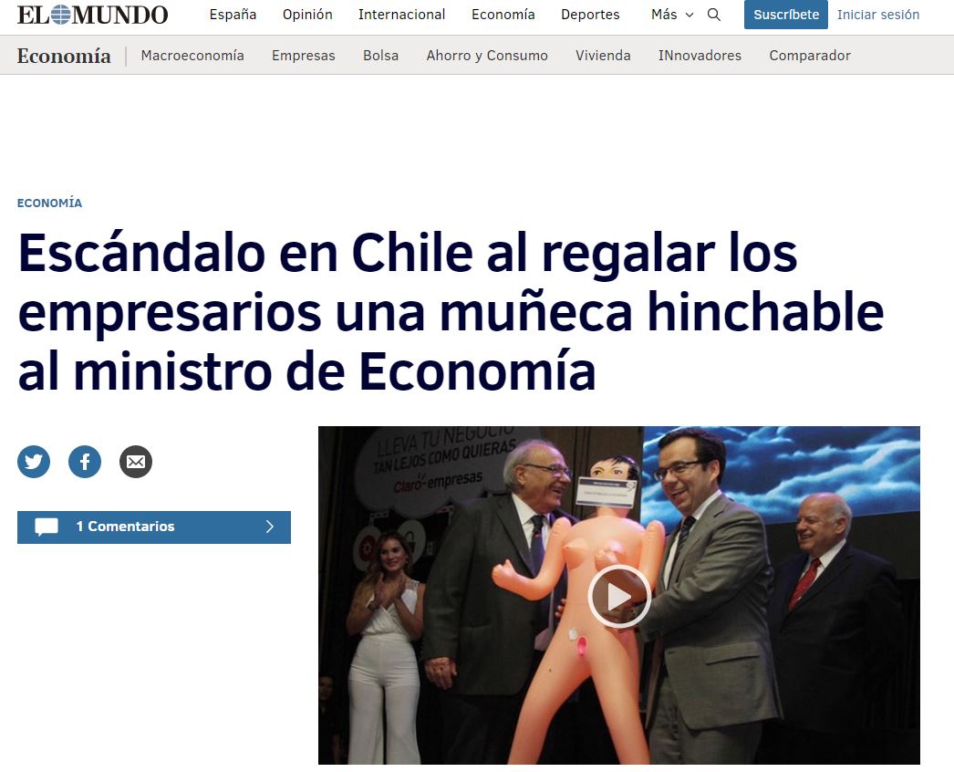 Escándalo en Chile: los empresarios regalan una muñeca hinchable al  ministro de Economía