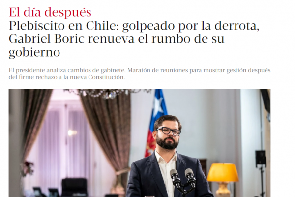 <p>Medios internacionales destacan amplia derrota de Boric y oportunidad perdida para reformar constitución de Pinochet</p>