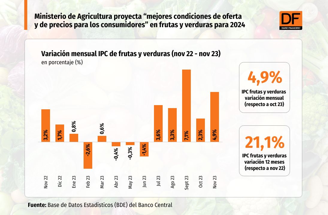 <p>¿Se frenan las alzas? Agricultura anticipa una menor presión de precios de frutas y verduras hacia 2024</p>