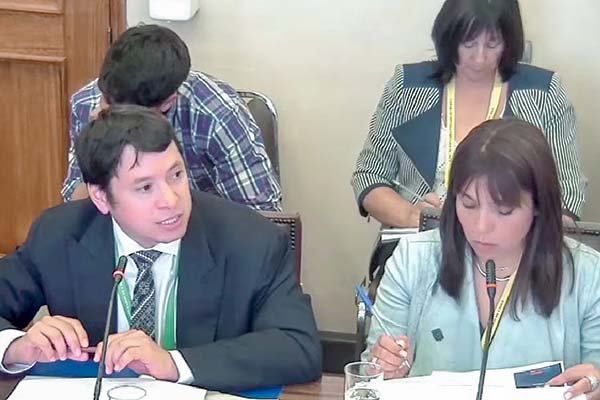 Diego Riquelme, uno de los co-coordinadores de Política Tributaria del Ministerio de Hacienda, junto a la directora de Aduanas, Alejandra Arriaza, en el Congreso.