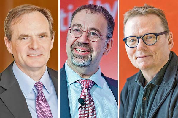 Ganador del Nobel y académico del MIT, Daron Acemoglu. Ganador del Nobel y académico del MIT, Simon Johnson. Ganador del Nobel y académico de la U. de Chicago, James Robinson. Fotos: Reuters y Archivo