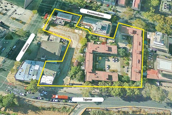 La obra se proyecta en un terreno de 6.800 m2 con salida a Av. Vitacura y las calles Tajamar y Encomenderos, en Las Condes.