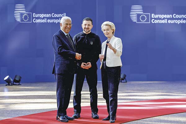 <p>El presidente del Consejo Europeo, António Costa; el presidente de Ucrania, Volodimir Zelenski; y la presidenta de la Comisión Europea,  Ursula von der Leyen. Foto: Reuters</p>